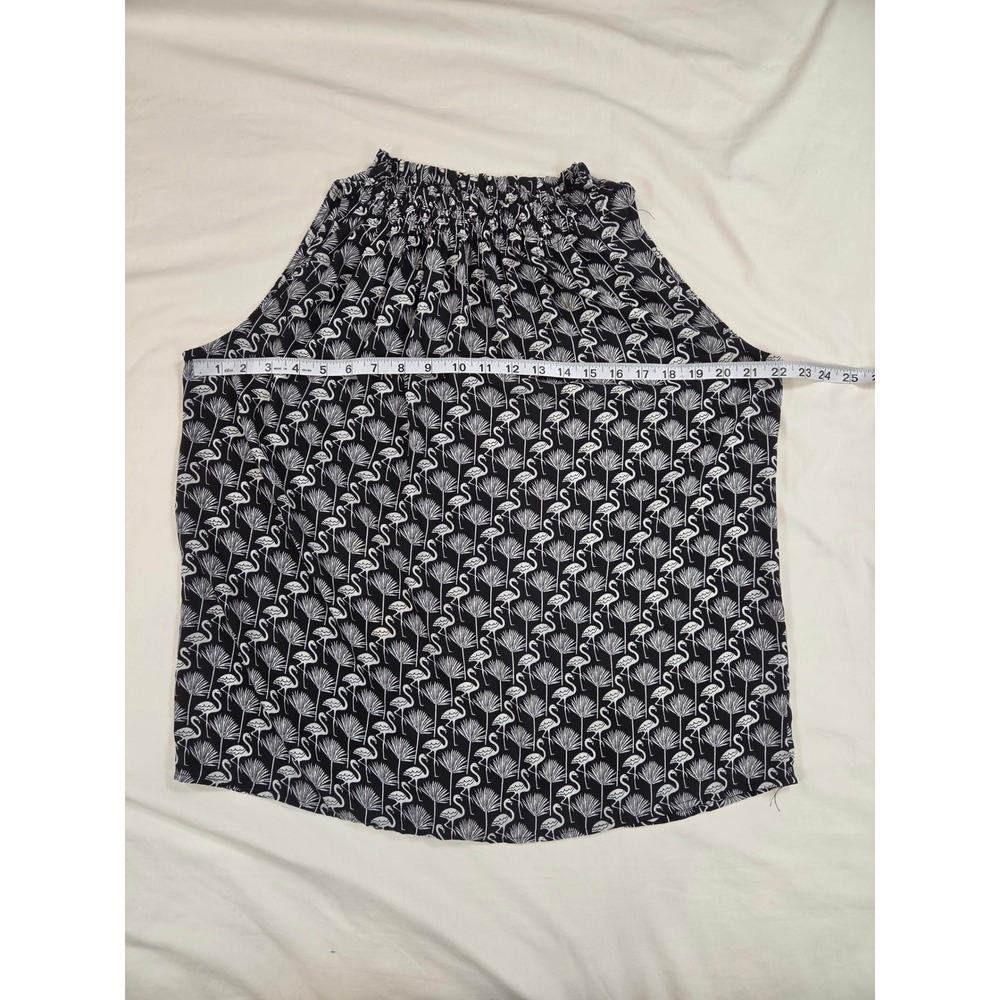 Catherine Malandrino Black & White Flamingo Palm Print Silk-Look Tank Top Size M - Picture 3 of 6